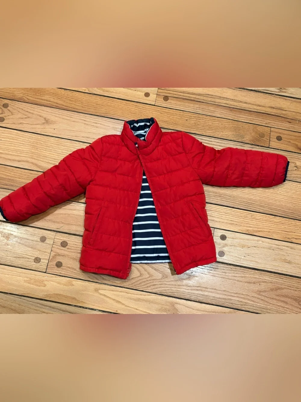 GAP Kids Navy and White Striped Reversible ColdControl Lined Jacket Coat size 5